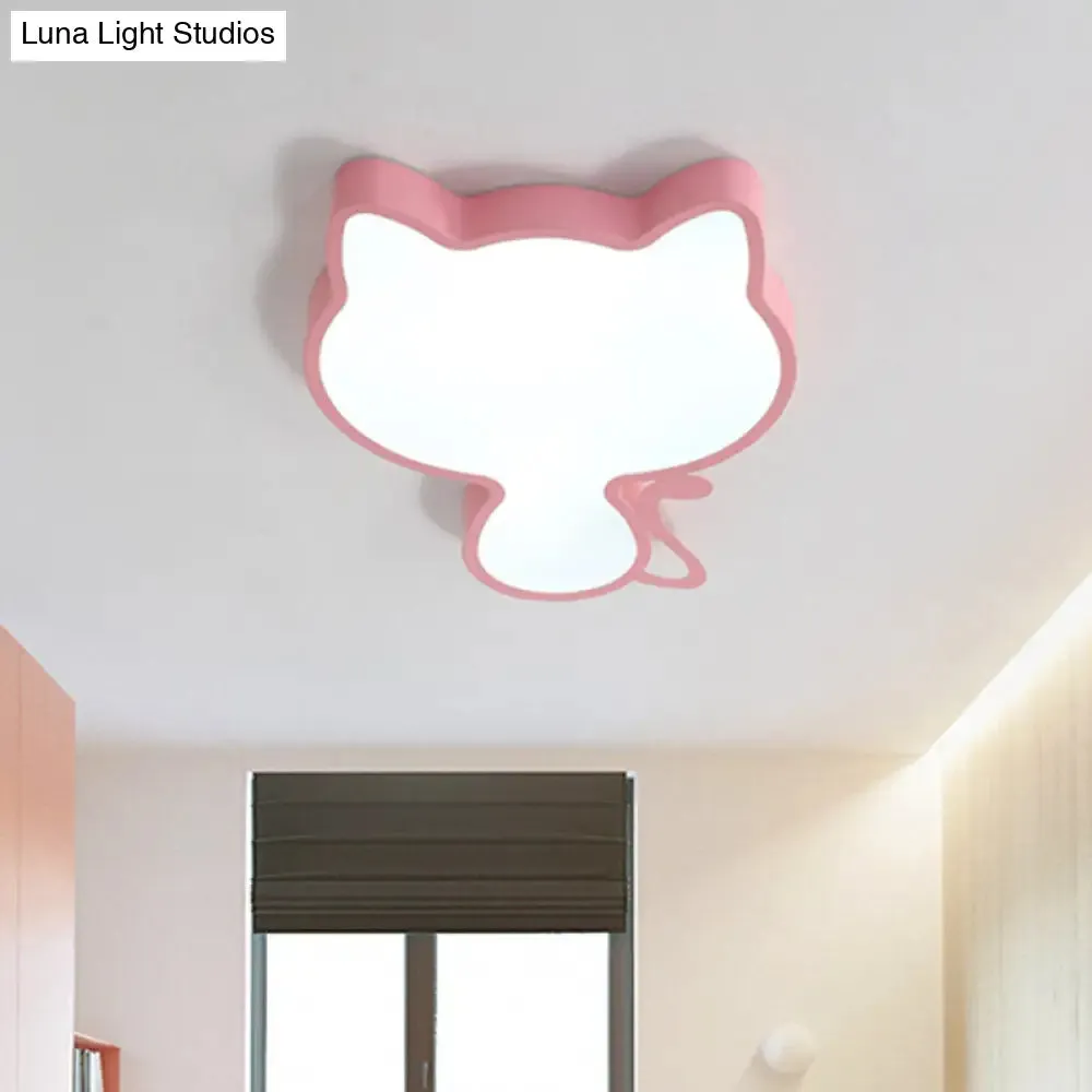 Cat Kindergarten LED Flush Mount Ceiling Light in Pink/Blue - Acrylic Kids Style Lighting Fixture