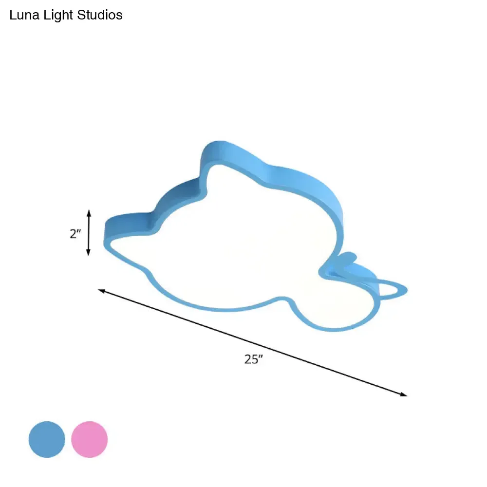 Cat Kindergarten LED Flush Mount Ceiling Light in Pink/Blue - Acrylic Kids Style Lighting Fixture