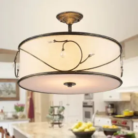 Classic Drum Fabric Semi Mount Ceiling Light - 5 Lights - Flaxen - 16"/19.5" Wide