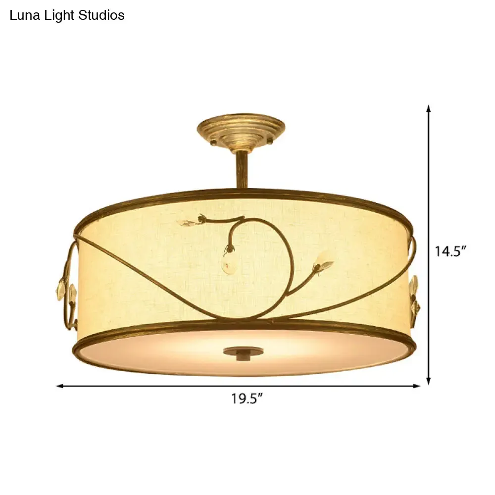 Classic Drum Fabric Semi Mount Ceiling Light - 5 Lights - Flaxen - 16"/19.5" Wide