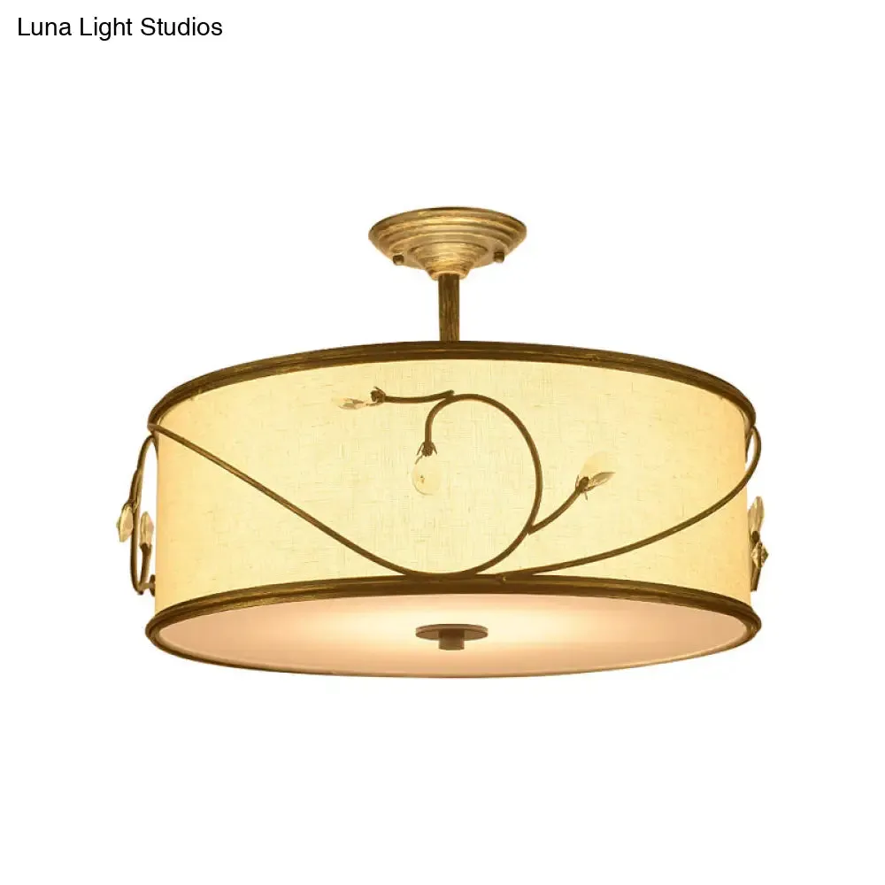 Classic Drum Fabric Semi Mount Ceiling Light - 5 Lights - Flaxen - 16"/19.5" Wide