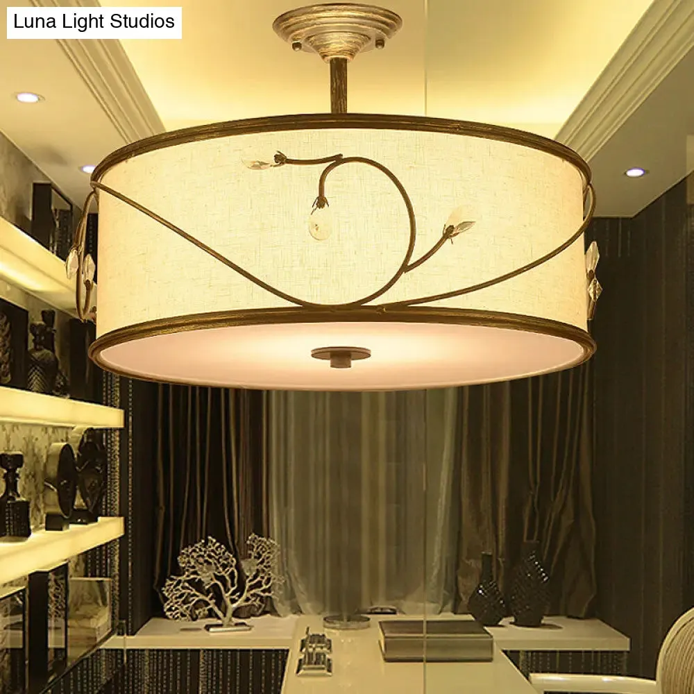 Classic Drum Fabric Semi Mount Ceiling Light - 5 Lights - Flaxen - 16"/19.5" Wide