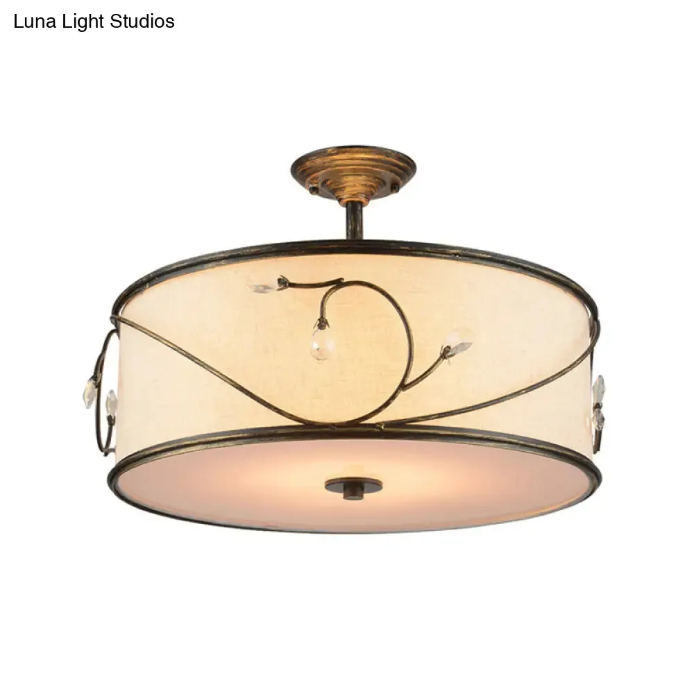 Classic Drum Fabric Semi Mount Ceiling Light - 5 Lights - Flaxen - 16"/19.5" Wide