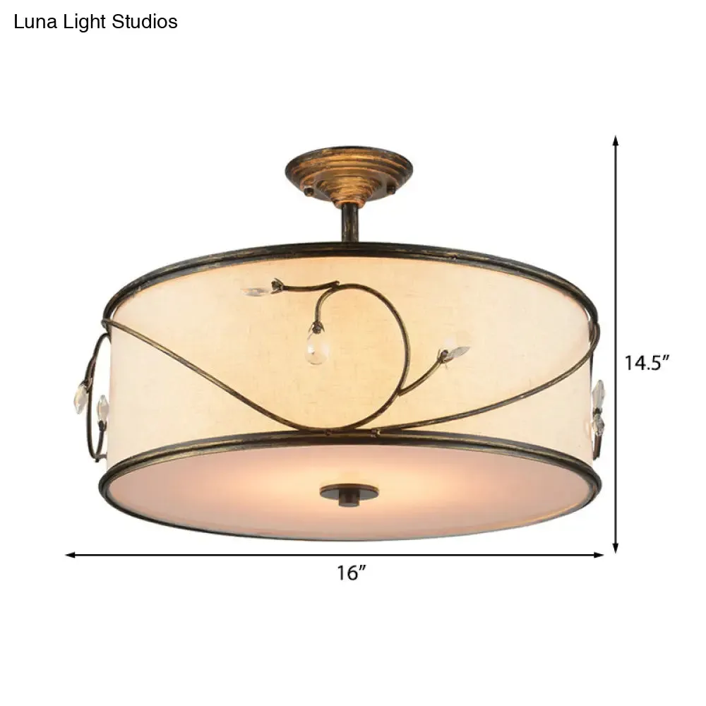 Classic Drum Fabric Semi Mount Ceiling Light - 5 Lights - Flaxen - 16"/19.5" Wide
