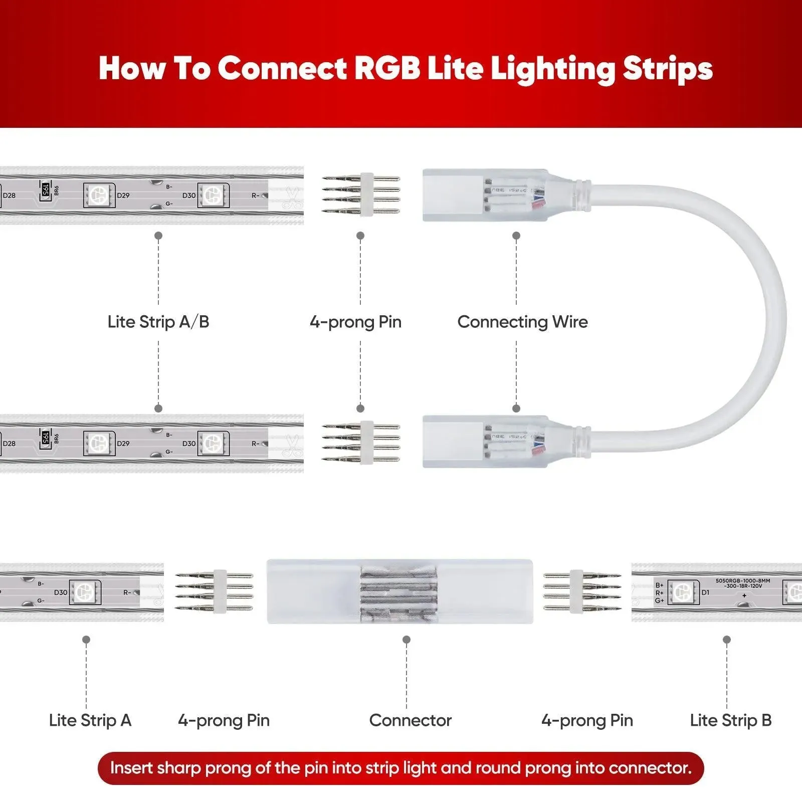 Connector Kit for 110V 7x13mm RGB LED Lite Strip Lights