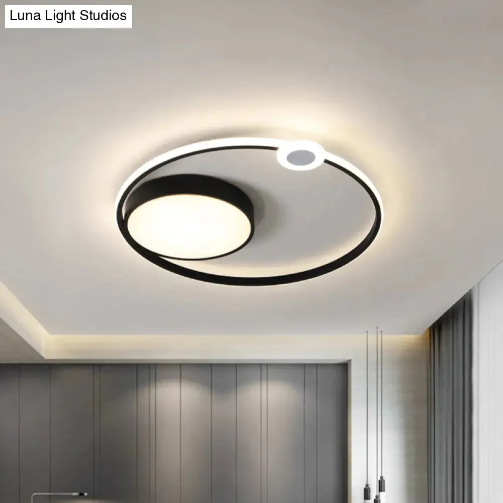 Contemporary Acrylic Flush Mount Ceiling Light - Black LED Fixture (16"/23.5" Width) - Warm/White Light