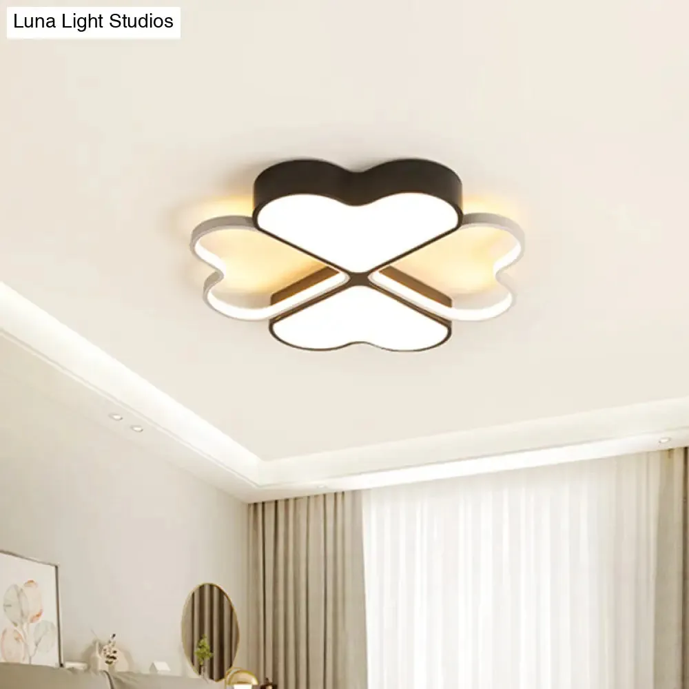 Contemporary Metal LED Black Flush Light Fixture for Bedroom - Clover Ceiling Mount