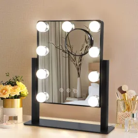 Depuley 14 x 12 In Hollywood Lighted Vanity Makeup Mirror with Lights 9 Dimmer Led Bulbs Smart Touch Control, 3 Color Lighting Modes, Detachable 10X Magnification 360°Rotation, 35 x 30 cm (Black)