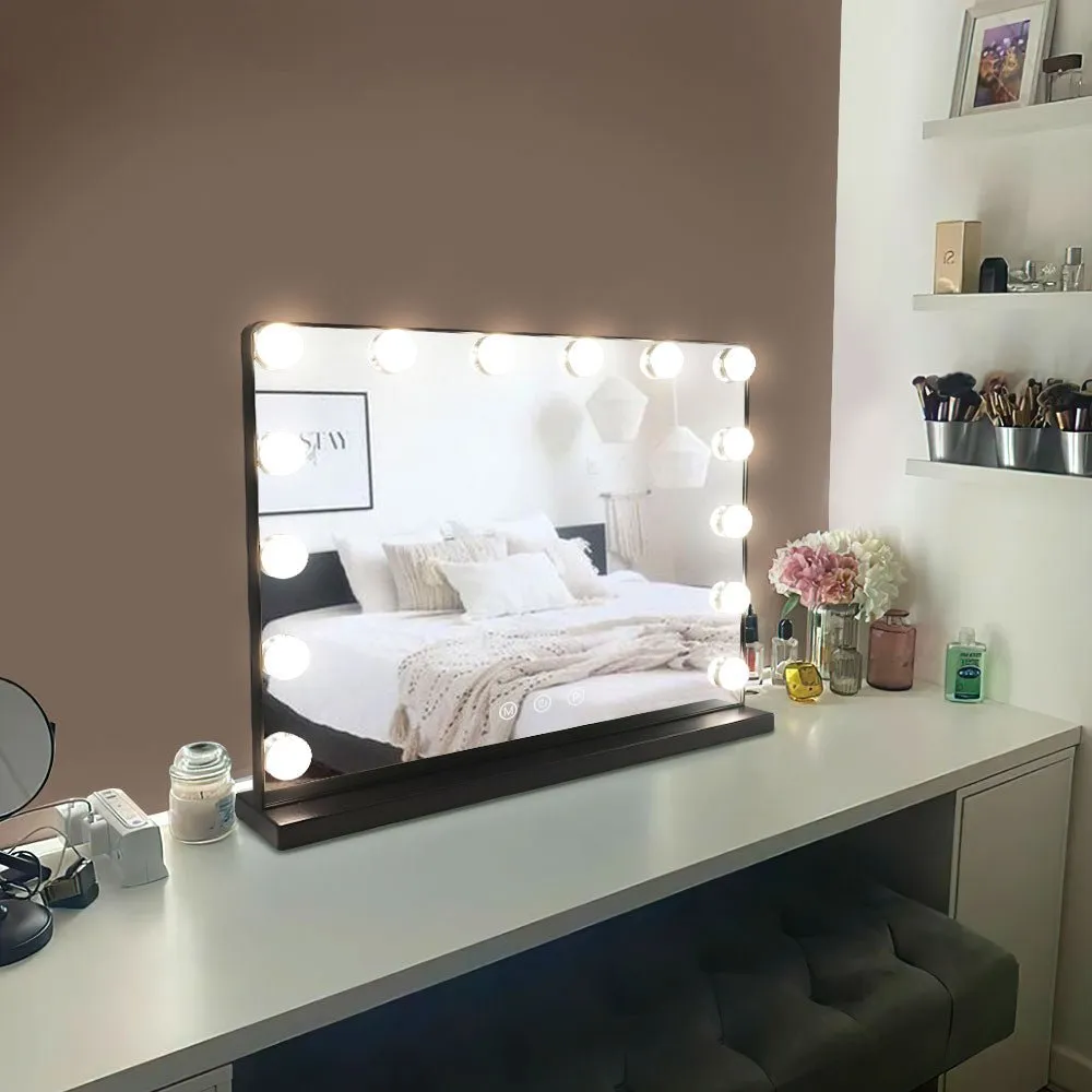Depuley 20 x 16 In Hollywood Makeup Mirror with Lights, Lighted Vanity Mirror with 14 Dimmable LED Bulbs, 3 Colour Lighting Modes Cosmetic Mirror with USB Charging, Detachable 10X Magnifying Mirror, Plug Power 50 x 40 cm