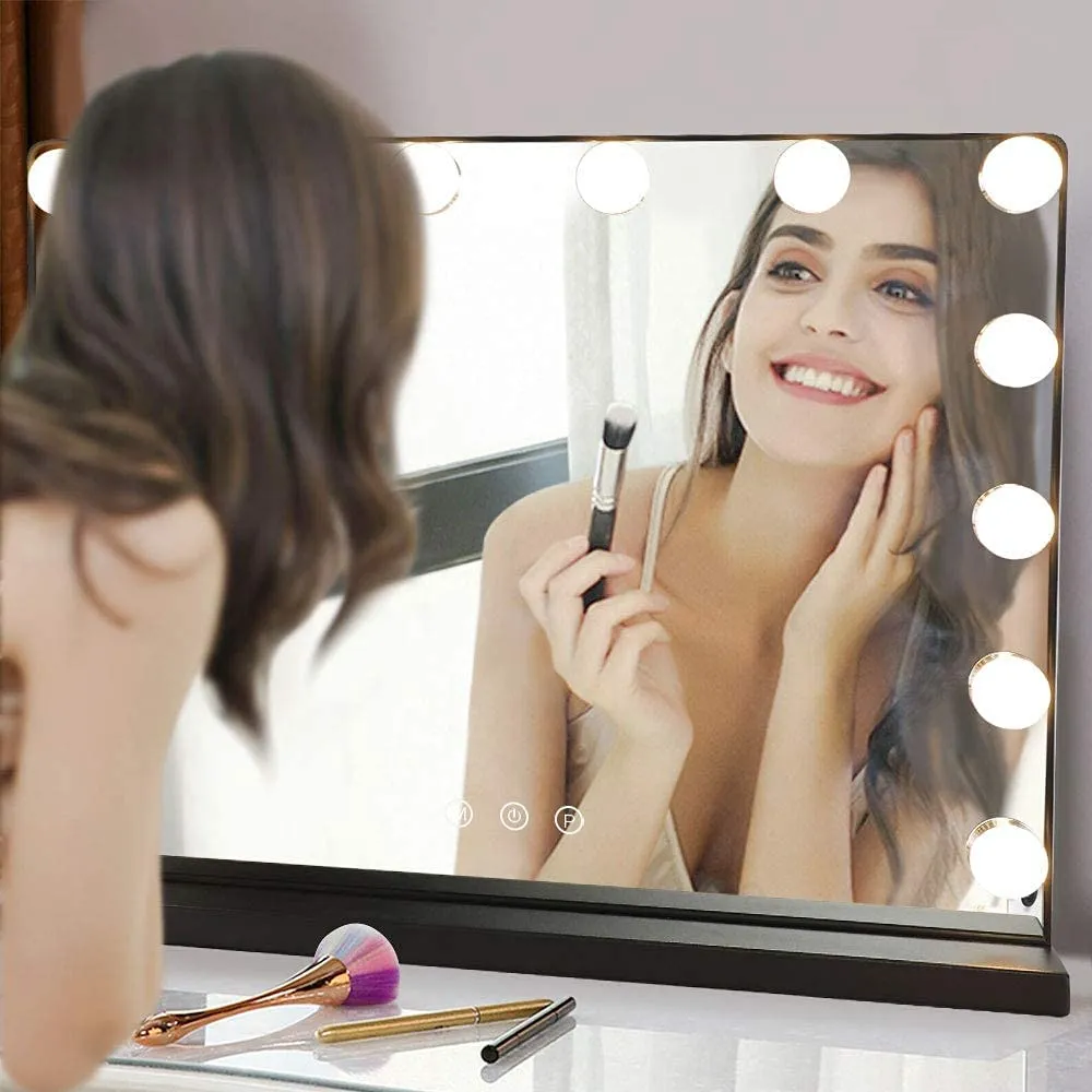 Depuley 20 x 16 In Hollywood Makeup Mirror with Lights, Lighted Vanity Mirror with 14 Dimmable LED Bulbs, 3 Colour Lighting Modes Cosmetic Mirror with USB Charging, Detachable 10X Magnifying Mirror, Plug Power 50 x 40 cm