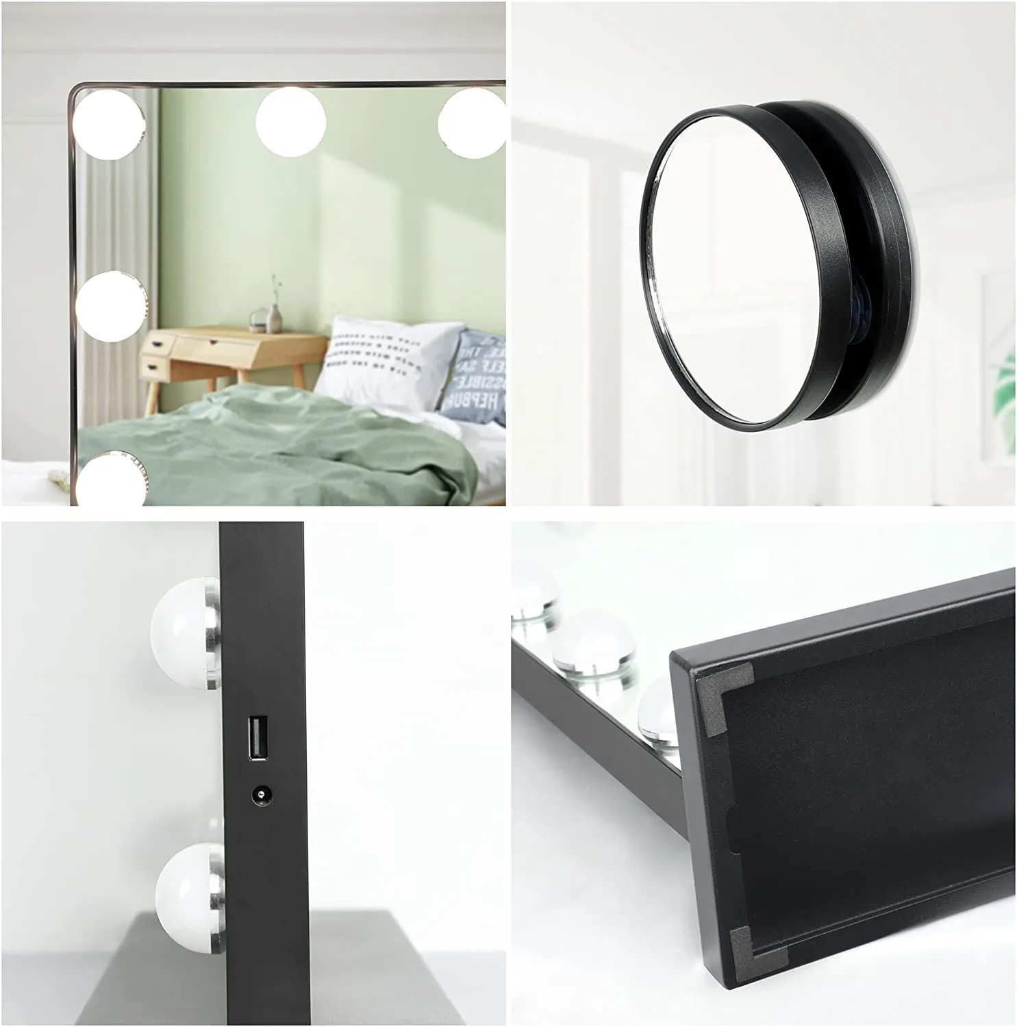 Depuley 20 x 16 In Hollywood Makeup Mirror with Lights, Lighted Vanity Mirror with 14 Dimmable LED Bulbs, 3 Colour Lighting Modes Cosmetic Mirror with USB Charging, Detachable 10X Magnifying Mirror, Plug Power 50 x 40 cm