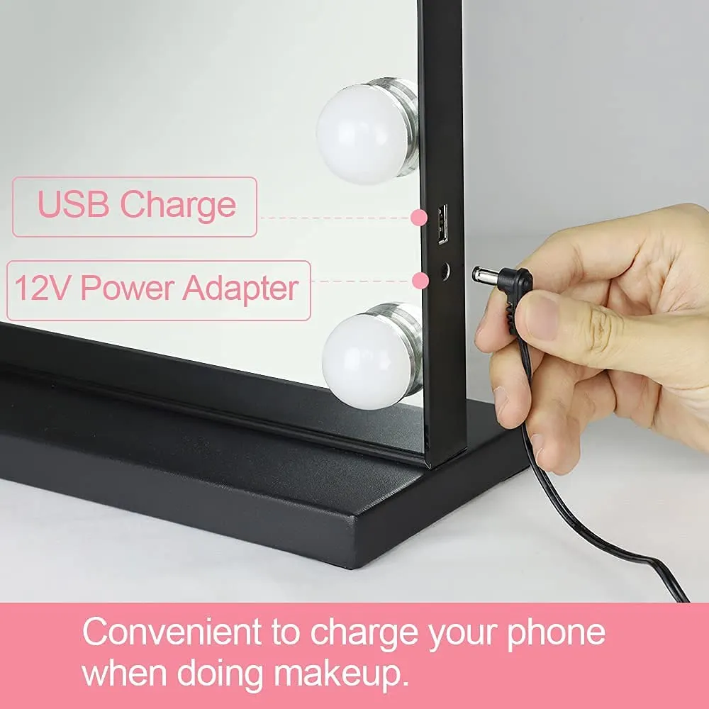 Depuley 20 x 16 In Hollywood Makeup Mirror with Lights, Lighted Vanity Mirror with 14 Dimmable LED Bulbs, 3 Colour Lighting Modes Cosmetic Mirror with USB Charging, Detachable 10X Magnifying Mirror, Plug Power 50 x 40 cm