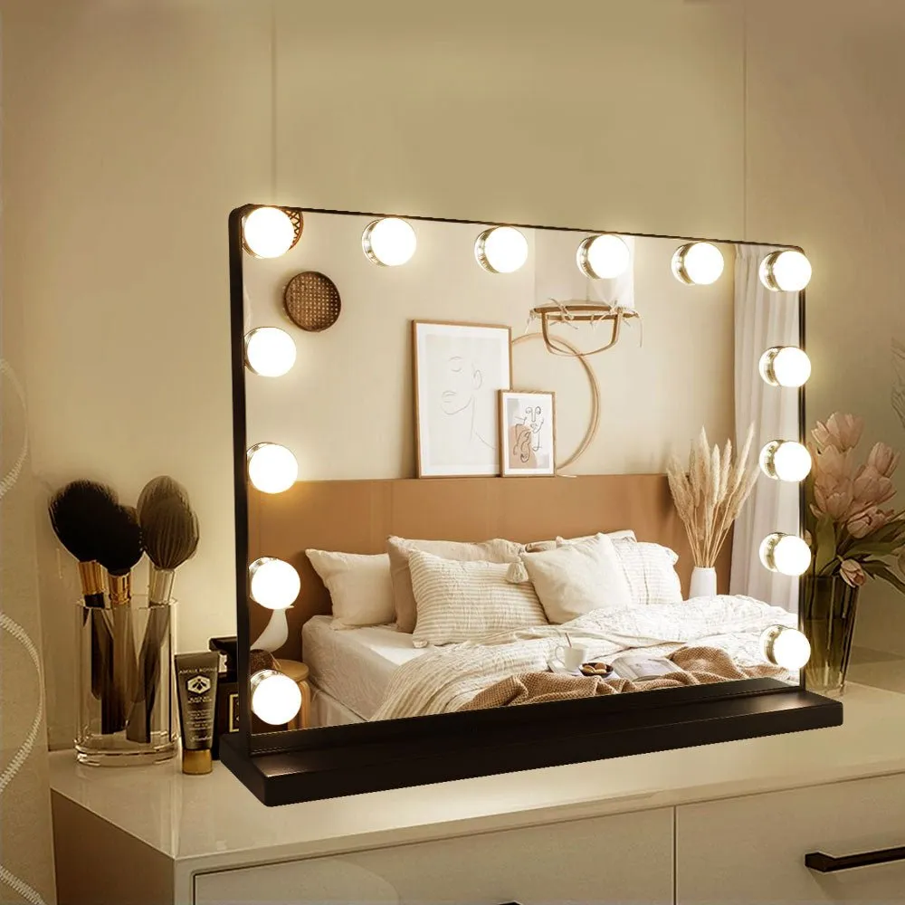 Depuley 20 x 16 In Hollywood Makeup Mirror with Lights, Lighted Vanity Mirror with 14 Dimmable LED Bulbs, 3 Colour Lighting Modes Cosmetic Mirror with USB Charging, Detachable 10X Magnifying Mirror, Plug Power 50 x 40 cm
