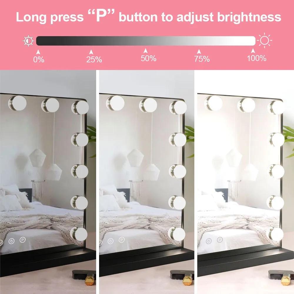 Depuley 20 x 16 In Hollywood Makeup Mirror with Lights, Lighted Vanity Mirror with 14 Dimmable LED Bulbs, 3 Colour Lighting Modes Cosmetic Mirror with USB Charging, Detachable 10X Magnifying Mirror, Plug Power 50 x 40 cm
