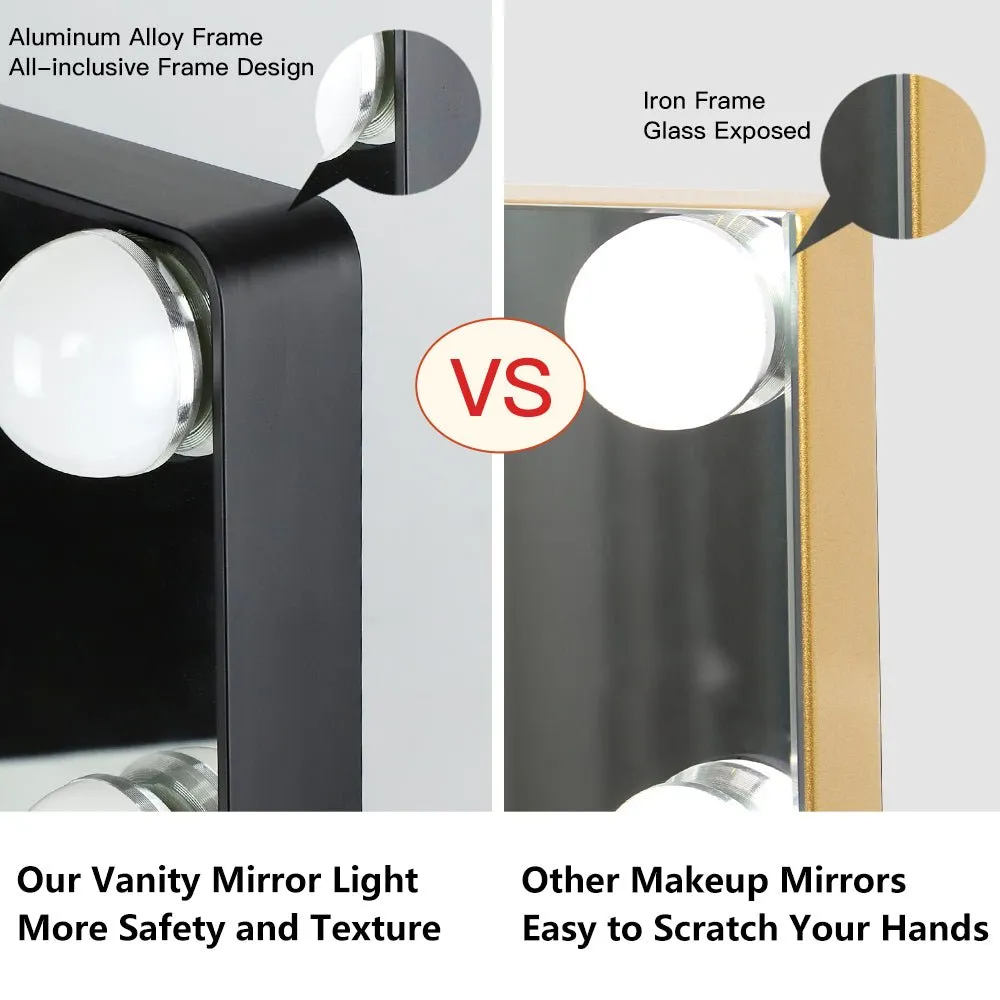 Depuley 20 x 16 In Hollywood Makeup Mirror with Lights, Lighted Vanity Mirror with 14 Dimmable LED Bulbs, 3 Colour Lighting Modes Cosmetic Mirror with USB Charging, Detachable 10X Magnifying Mirror, Plug Power 50 x 40 cm