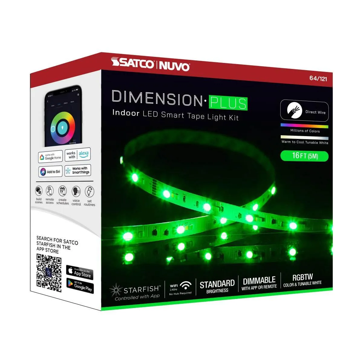 Dimension Plus LED Smart Tape Light Kit, 16ft Reel, Color Changing RGB and Tunable White, 24V, Direct Wired Connection