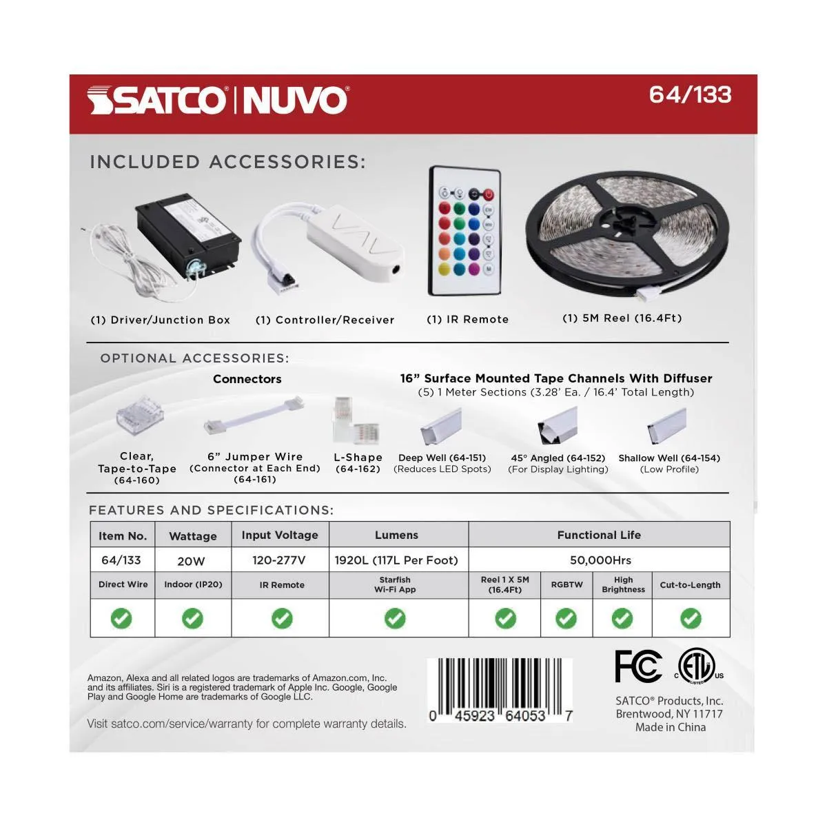 Dimension Pro LED Smart Tape Light Kit with Remote, 16ft Reel, Color Changing RGB and Tunable White, 24V, J-Box Connection