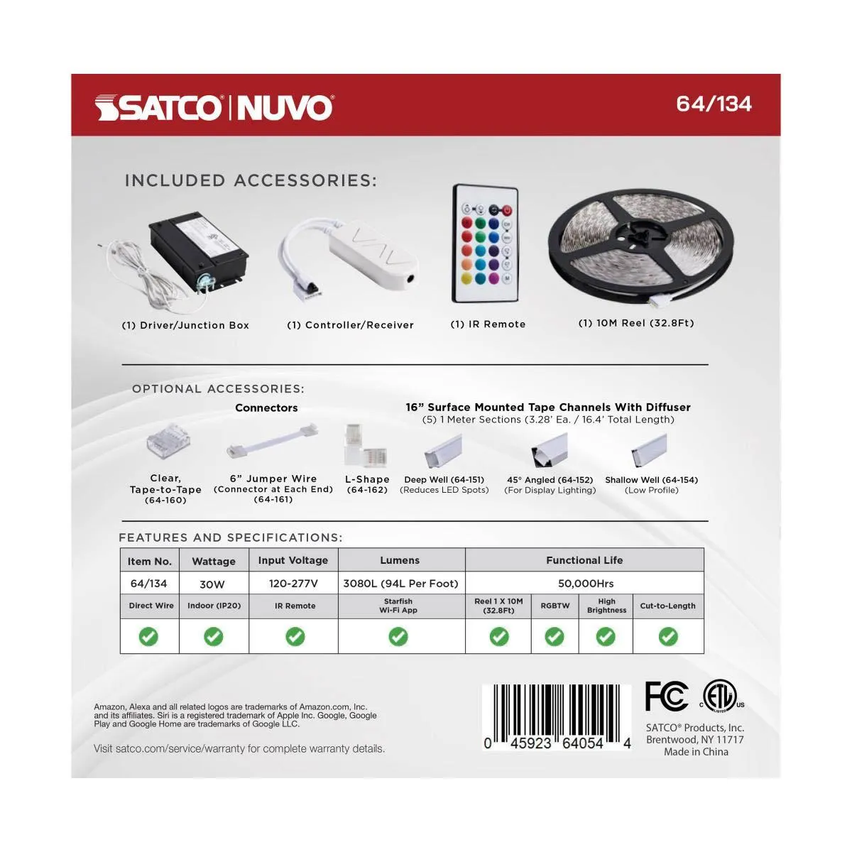 Dimension Pro LED Smart Tape Light Kit with Remote, 32ft Reel, Color Changing RGB and Tunable White, 24V, J-Box Connection