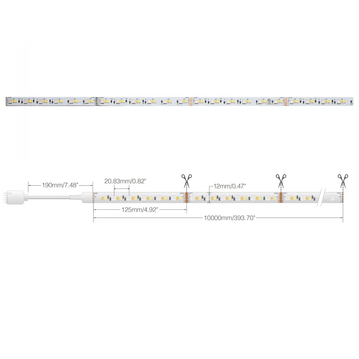 Dimension Pro LED Smart Tape Light Kit with Remote, 32ft Reel, Color Changing RGB and Tunable White, 24V, J-Box Connection
