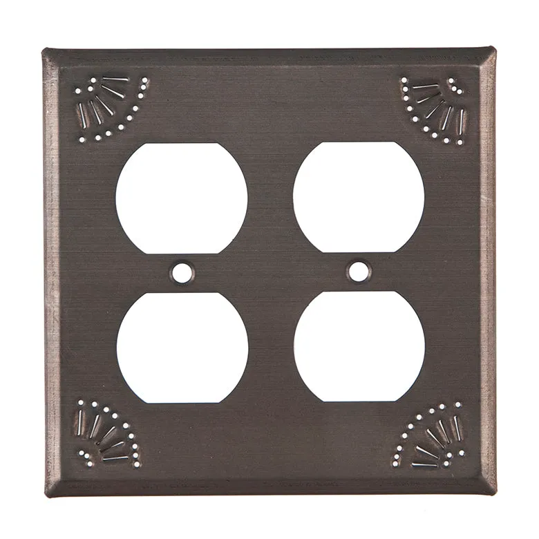 Double Outlet Cover with Chisel in Kettle Black