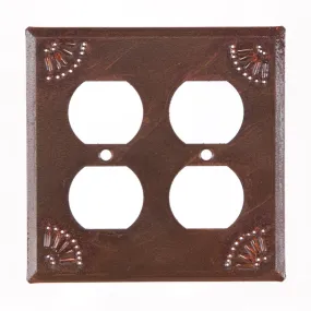 Double Outlet Cover with Chisel in Rustic Tin