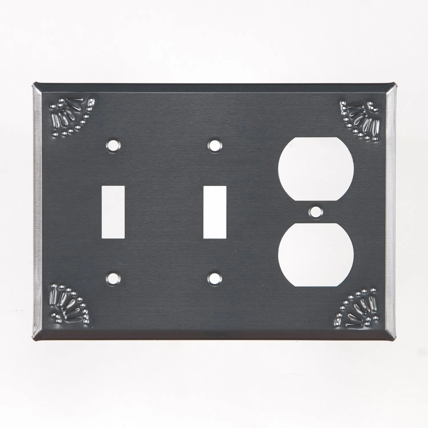 Double Switch and Outlet Cover with Chisel in Country Tin
