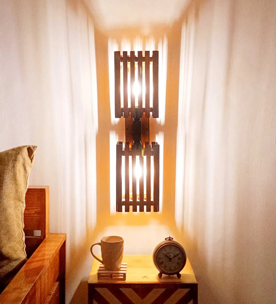 Elegant Duo Brown Wooden Wall Light