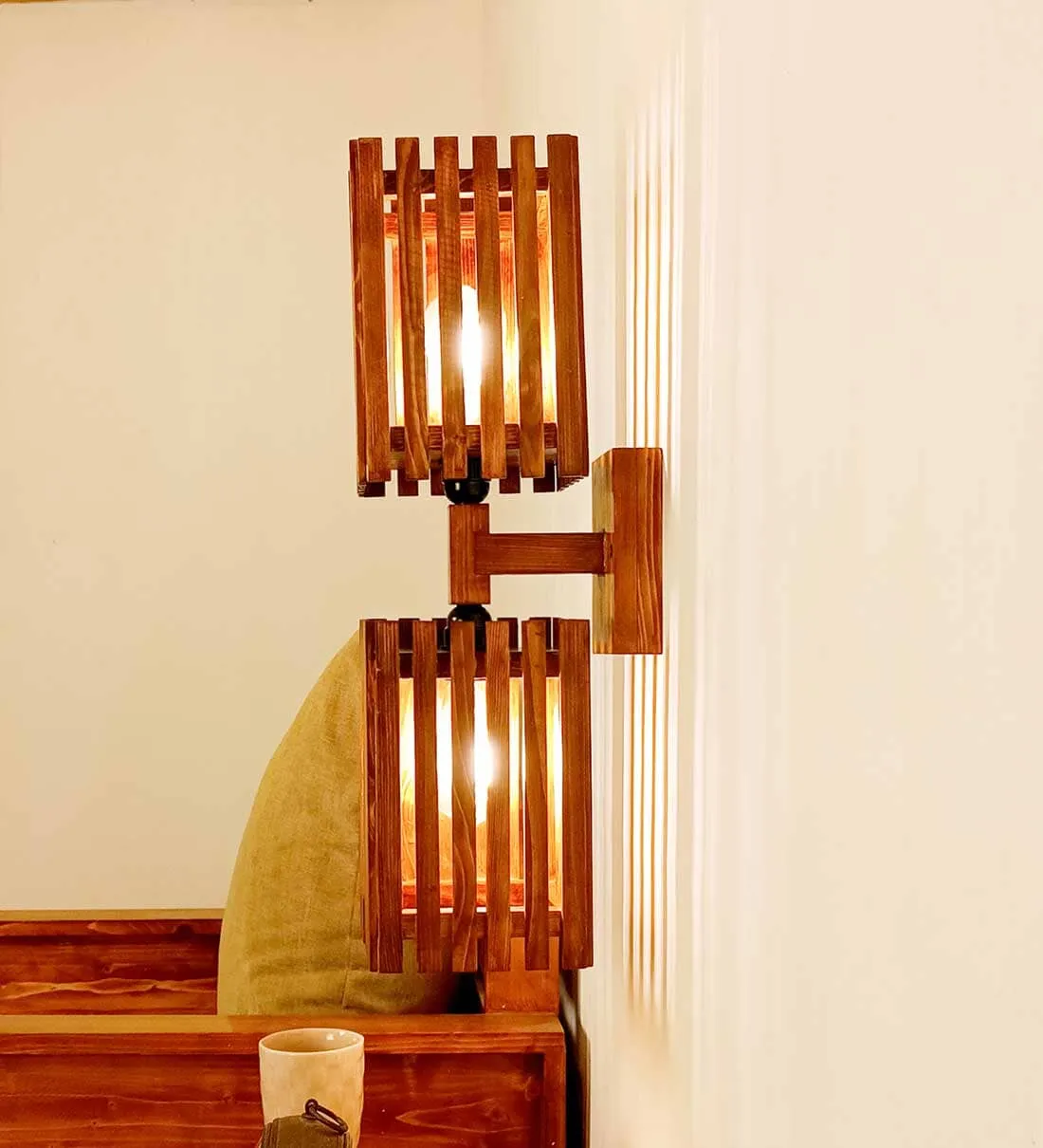 Elegant Duo Brown Wooden Wall Light