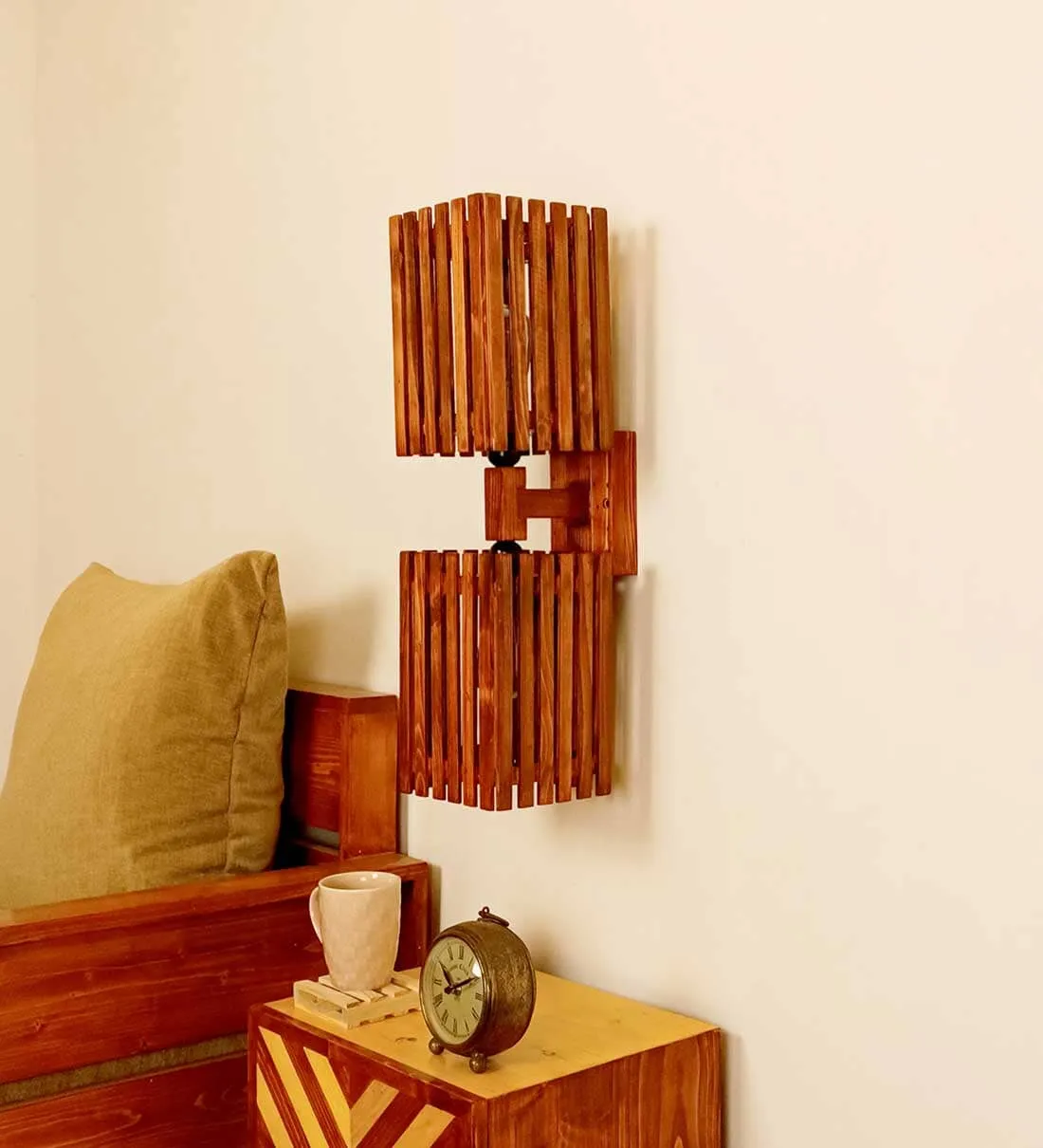 Elegant Duo Brown Wooden Wall Light