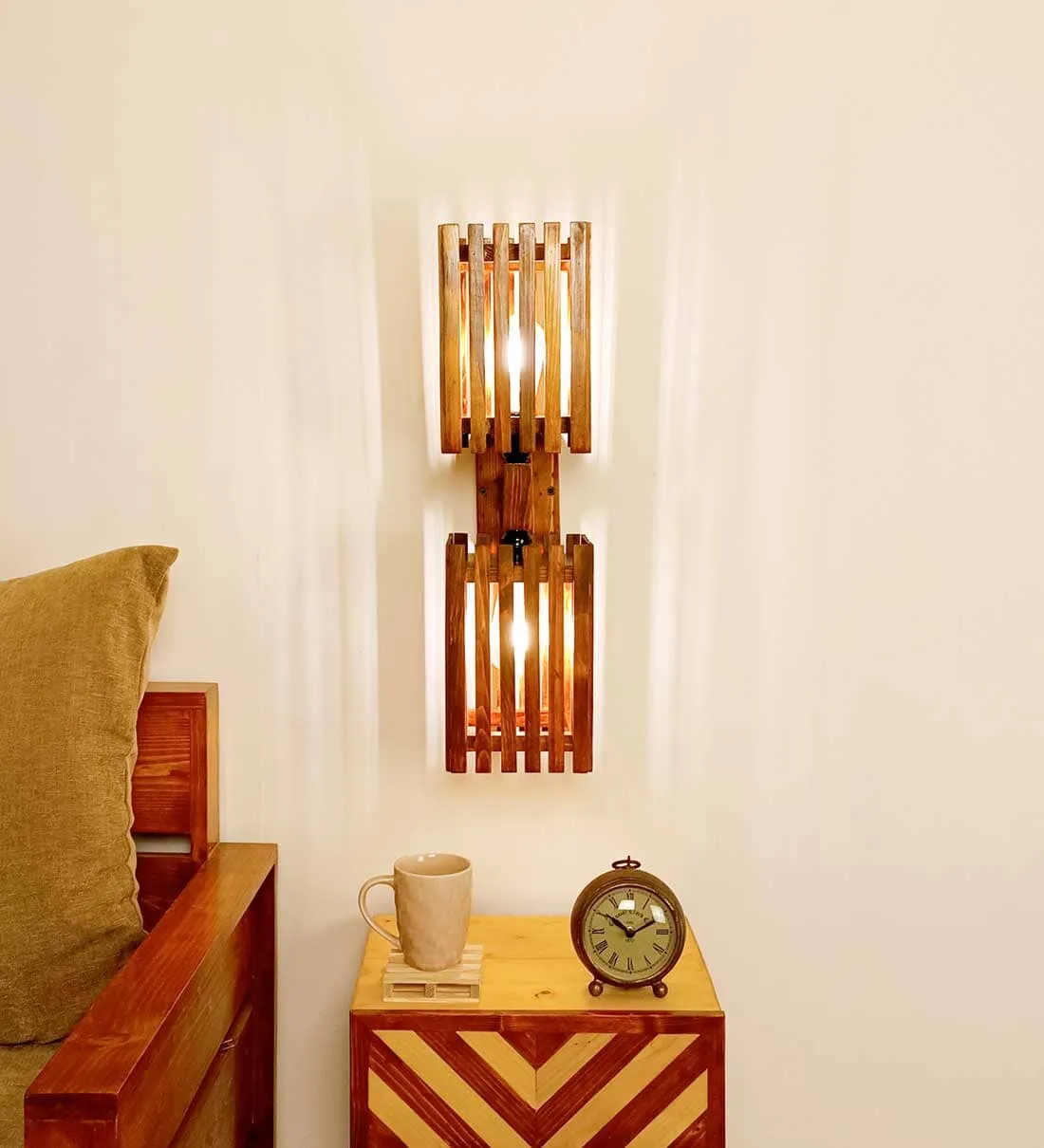 Elegant Duo Brown Wooden Wall Light