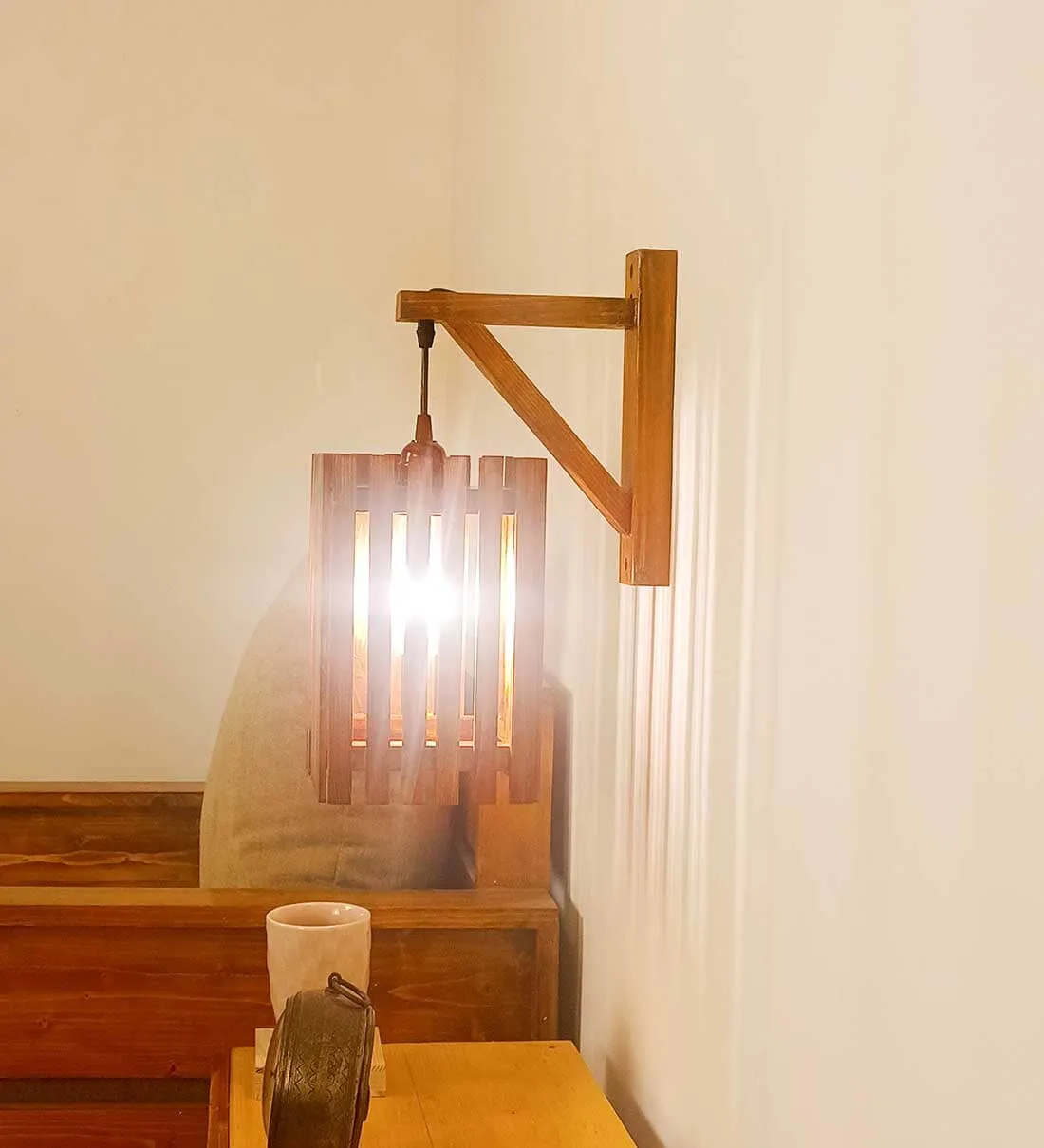Elegant L Brown Wooden Wall Light