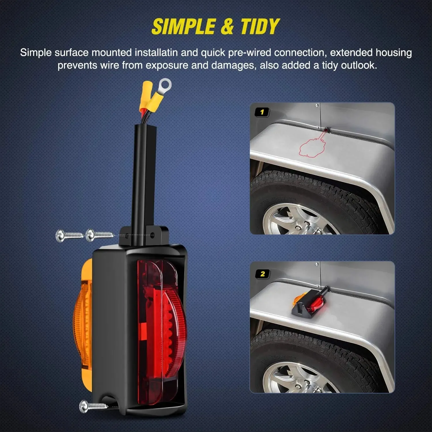 Enclosed Amber Red Trailer Fender Lights (Pair)