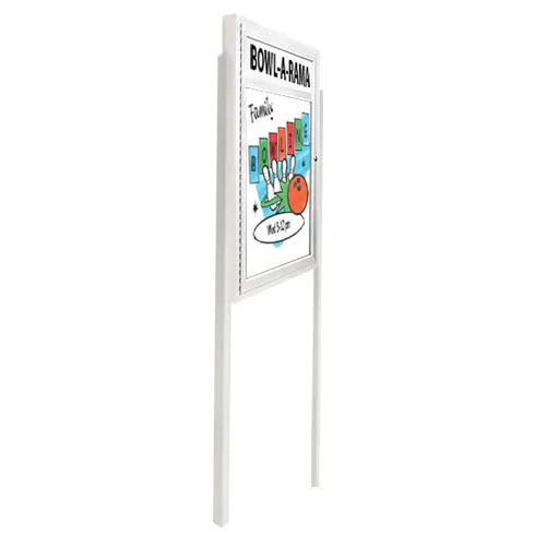 Extra Large Outdoor Dry Erase Marker Board SwingCases with Posts Message Header & LED Lights  | Magnetic Porcelain Steel Gloss White Board