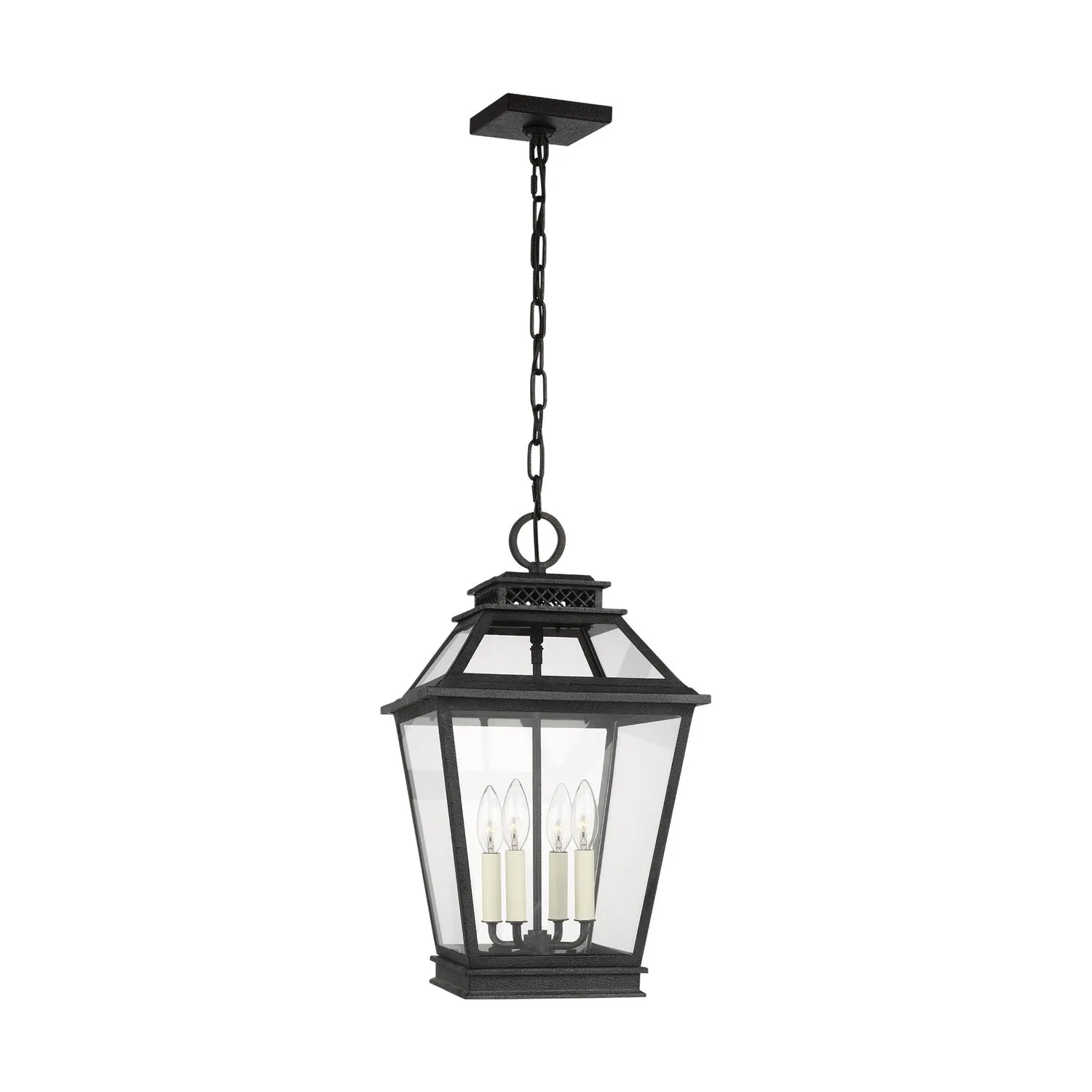 Four Light Hanging Lantern from the Falmouth Collection in Dark Weathered Zinc Finish by Visual Comfort Studio