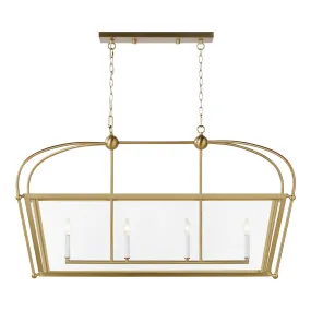 Four Light Linear Lantern from the Charleston Collection in Satin Brass Finish by Visual Comfort Studio