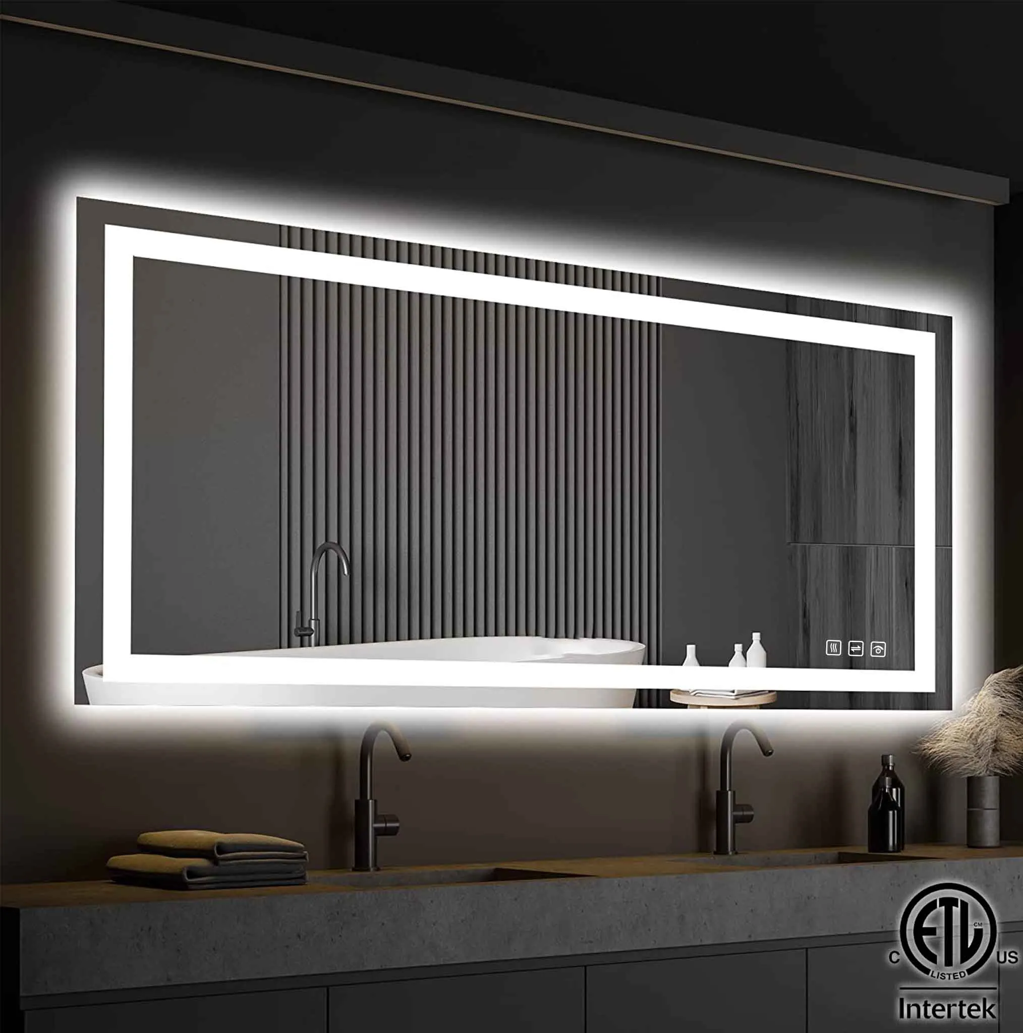 Full Size LED Large Rectangular Frameless Anti-Fog Bathroom Mirror Front & Backlit
