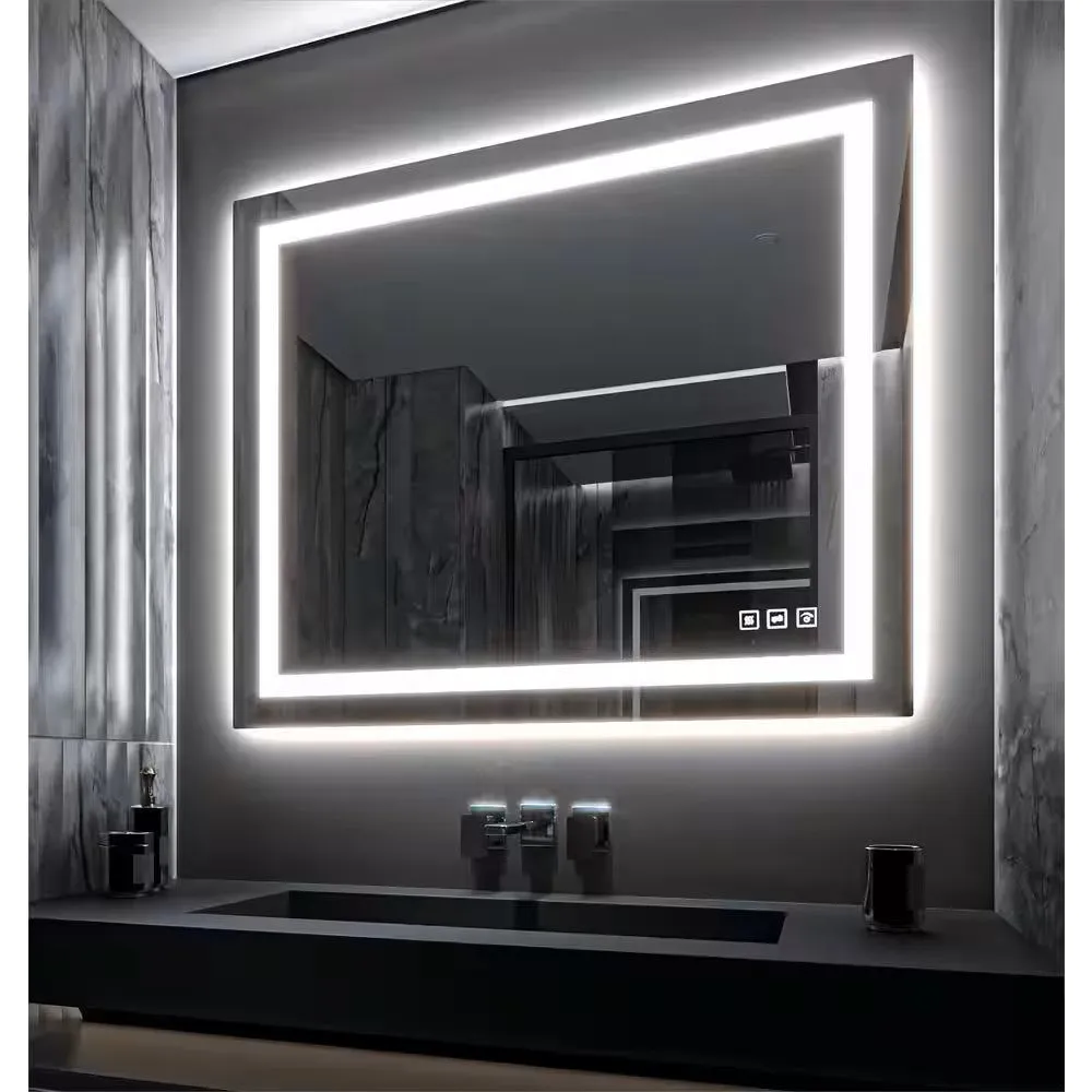 Full Size LED Large Rectangular Frameless Anti-Fog Bathroom Mirror Front & Backlit