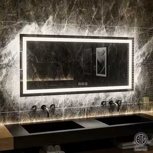 Full Size LED Large Rectangular Frameless Anti-Fog Bathroom Mirror Front & Backlit