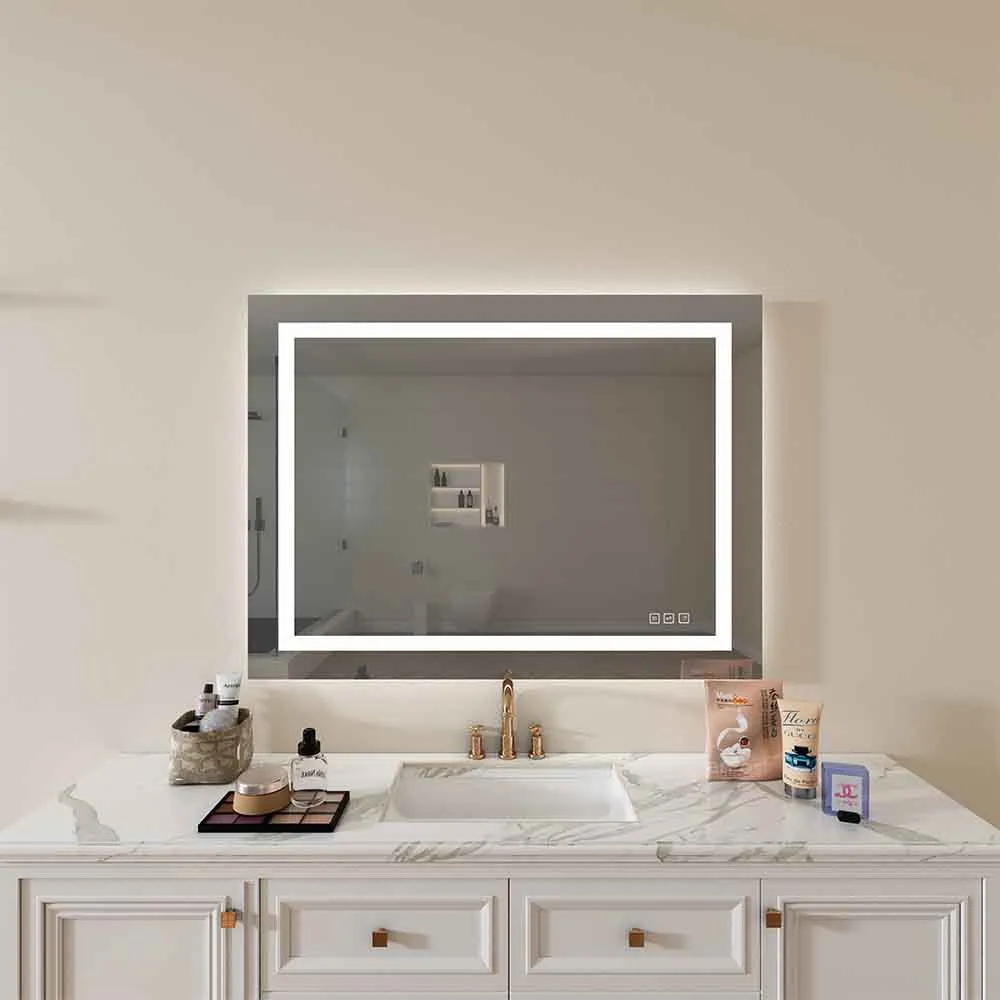 Full Size LED Large Rectangular Frameless Anti-Fog Bathroom Mirror Front & Backlit