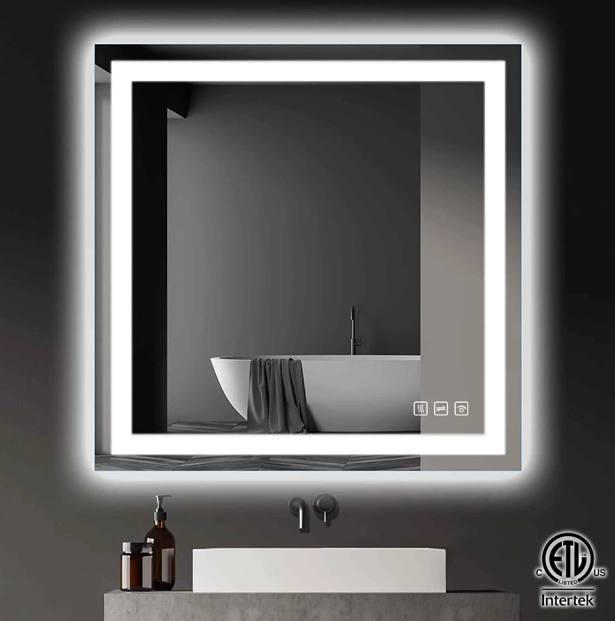 Full Size LED Large Rectangular Frameless Anti-Fog Bathroom Mirror Front & Backlit