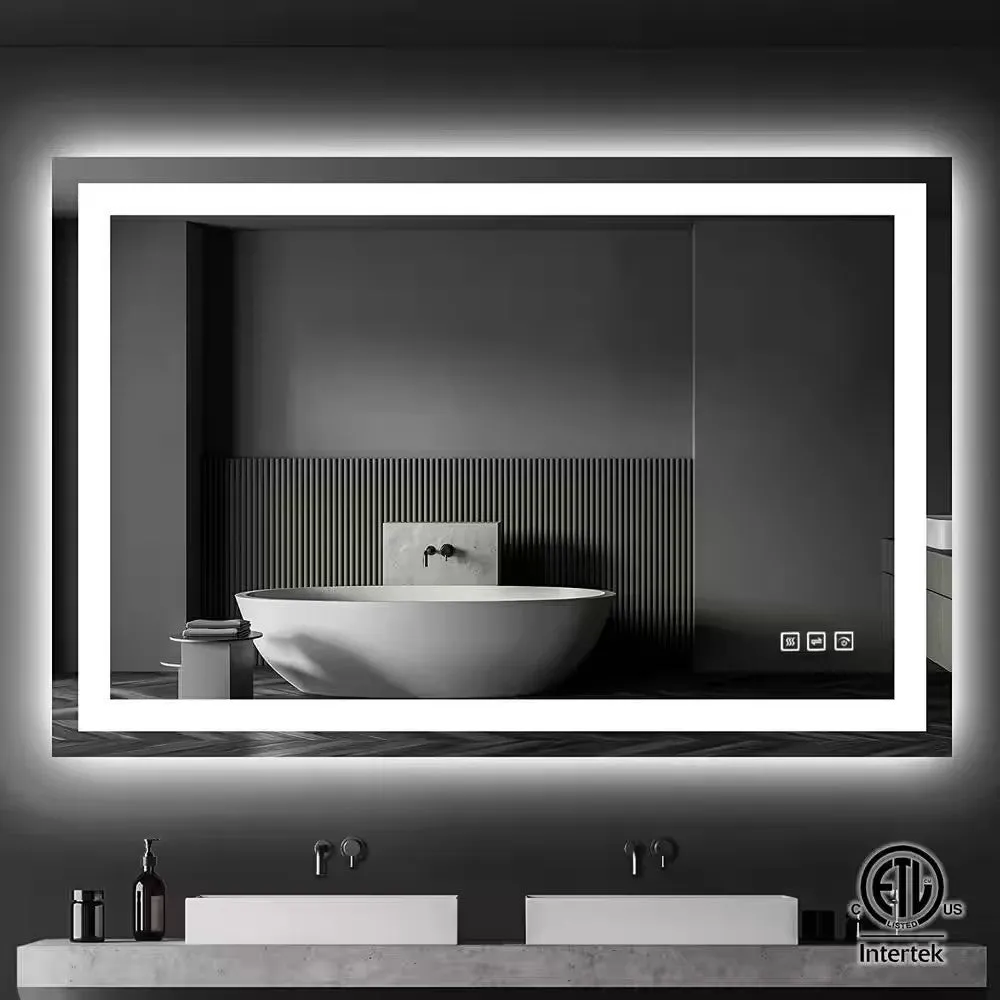 Full Size LED Large Rectangular Frameless Anti-Fog Bathroom Mirror Front & Backlit