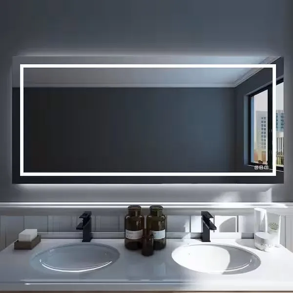 Full Size LED Large Rectangular Frameless Anti-Fog Bathroom Mirror Front & Backlit
