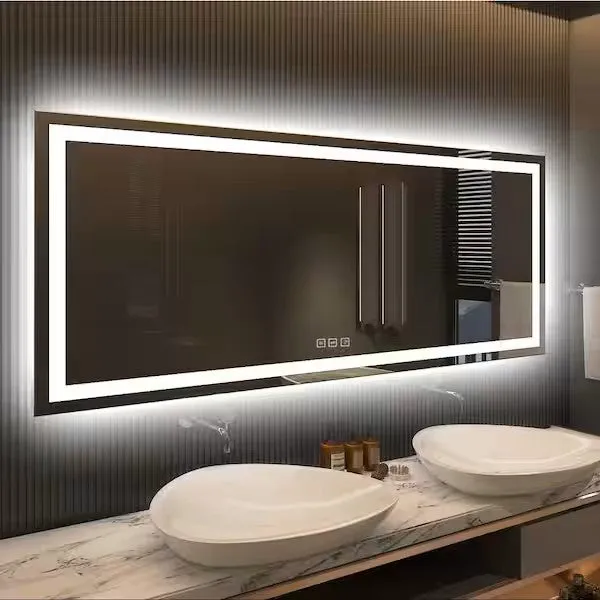 Full Size LED Large Rectangular Frameless Anti-Fog Bathroom Mirror Front & Backlit