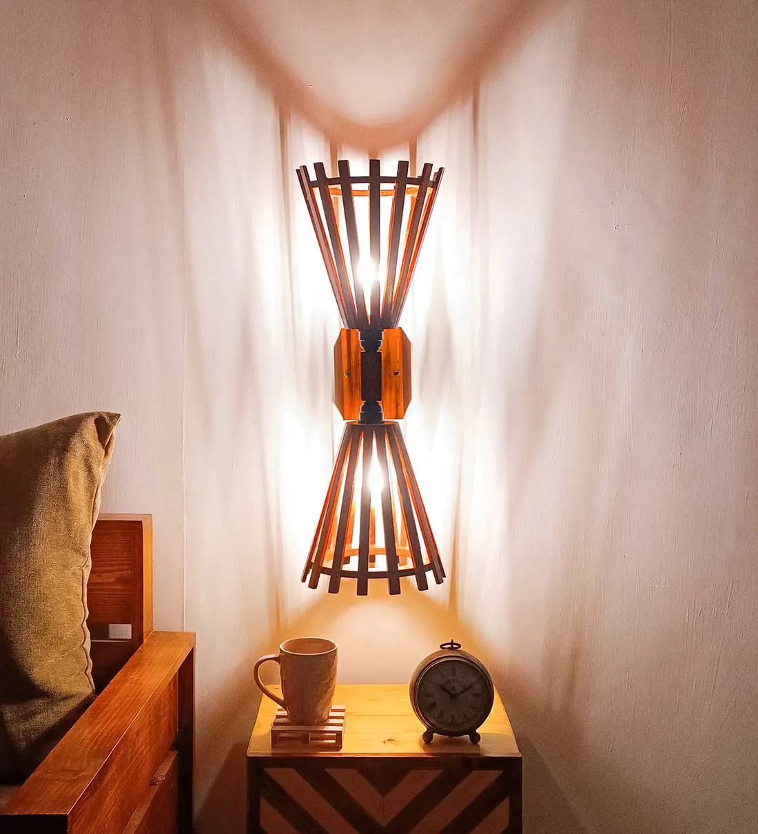Funnel Duo Brown Wooden Wall Light
