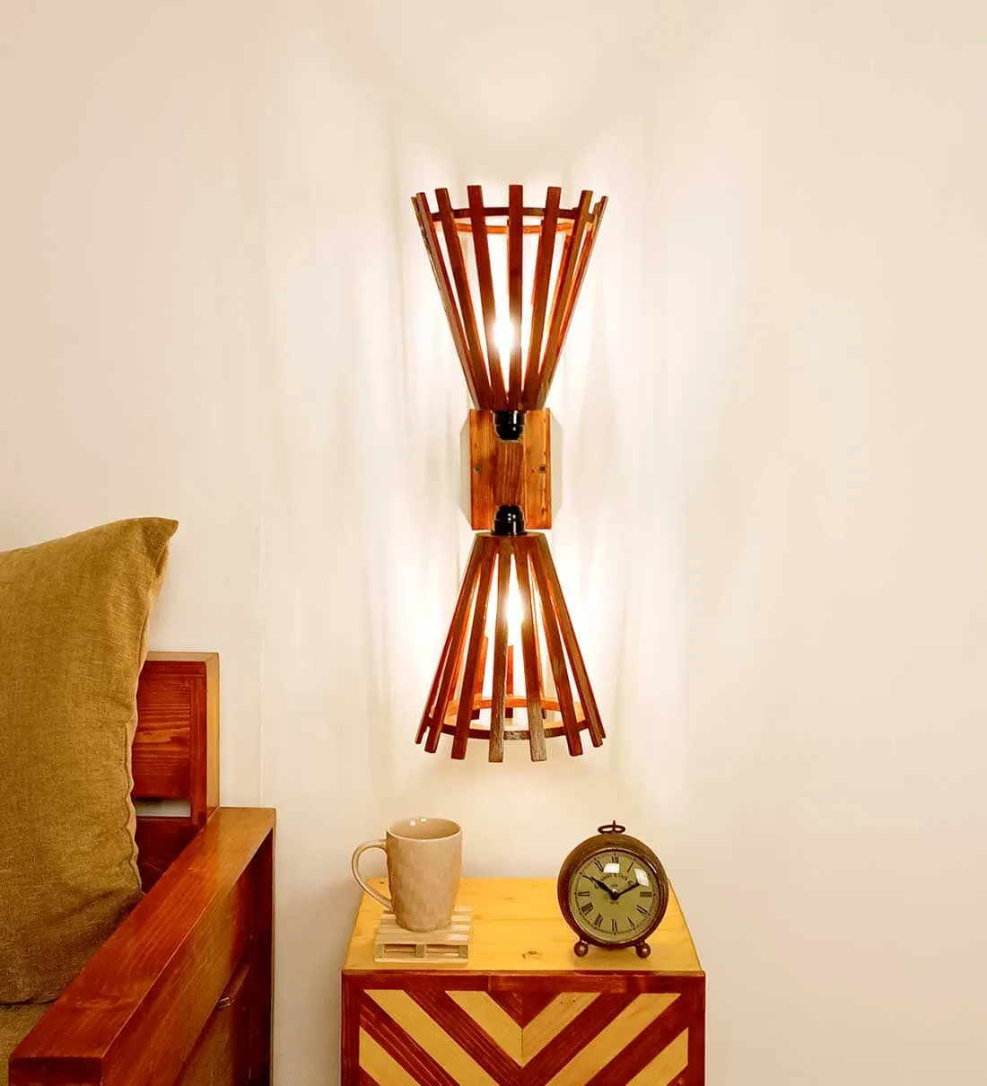Funnel Duo Brown Wooden Wall Light