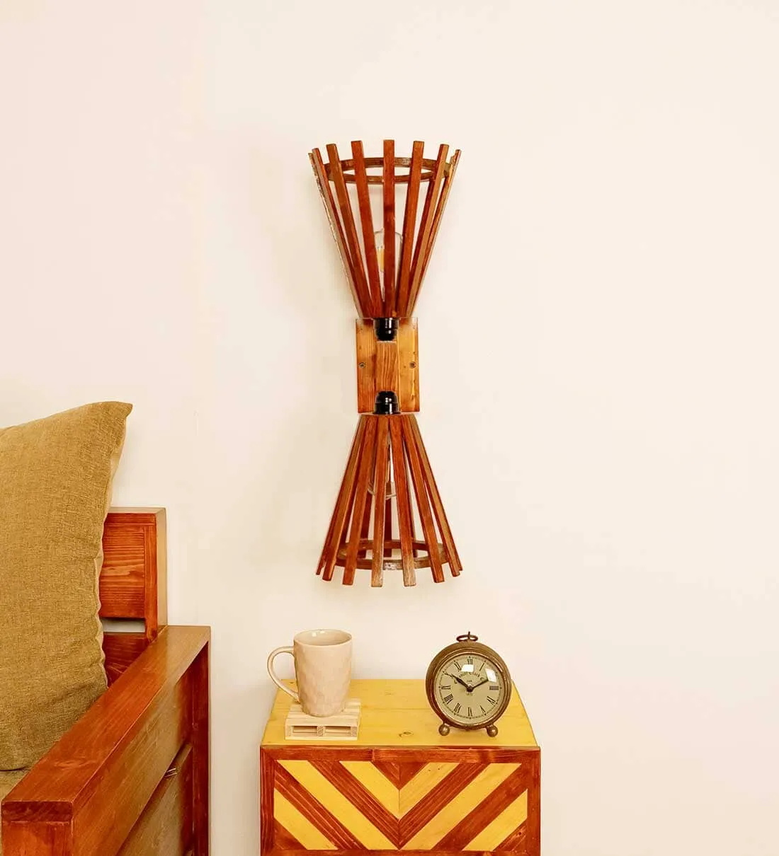 Funnel Duo Brown Wooden Wall Light