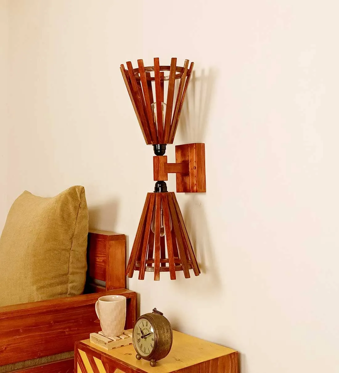 Funnel Duo Brown Wooden Wall Light