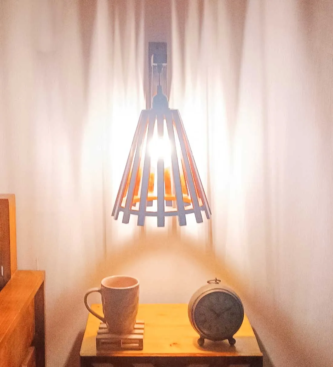 Funnel L Brown Wooden Wall Light