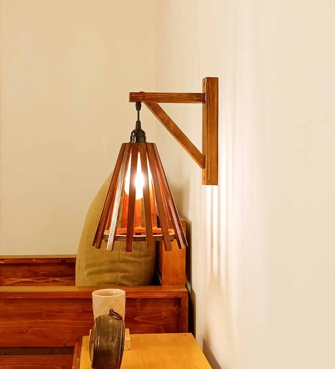 Funnel L Brown Wooden Wall Light