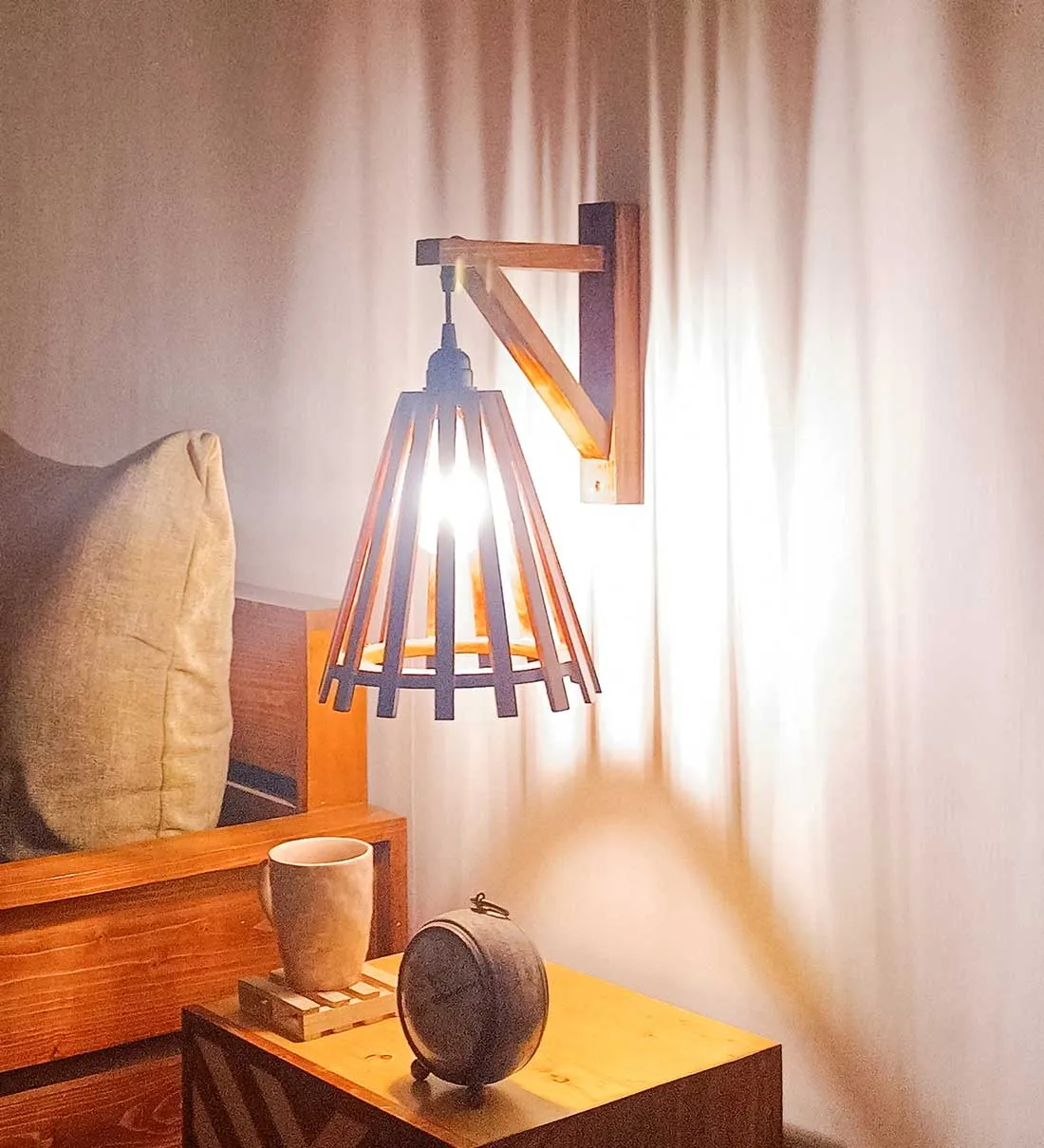 Funnel L Brown Wooden Wall Light